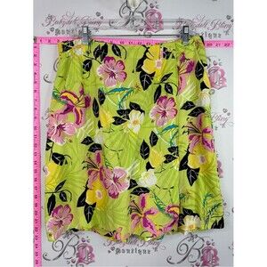 TABI skirt hibiscus Hawaii Tropical Floral A-Line Skirt in Lime & Pink
